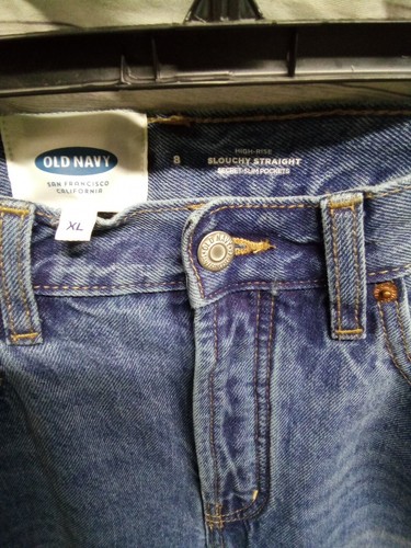 Old Navy High Rise 8/xl Women Medium Colored Jeans With holes Slouchy Straight - Picture 3 of 7