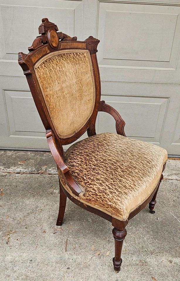 Eastlake Accent Chair Burl Walnut Antique Ancient Jellif Shield - Image 2 of 4