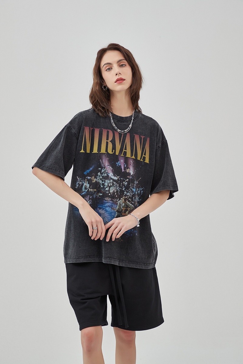 Unisex Washed T-Shirt Oversized Streetwear Nirvana | eBay