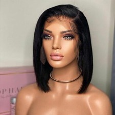 Short Straight Lace Front Wig Synthetic Black Bob Wig Shoulder Length Side Part