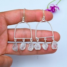 Raw Crystal Quartz Gemstone Earrings 925 Sterling Silver Handmade Jewelry Gifts