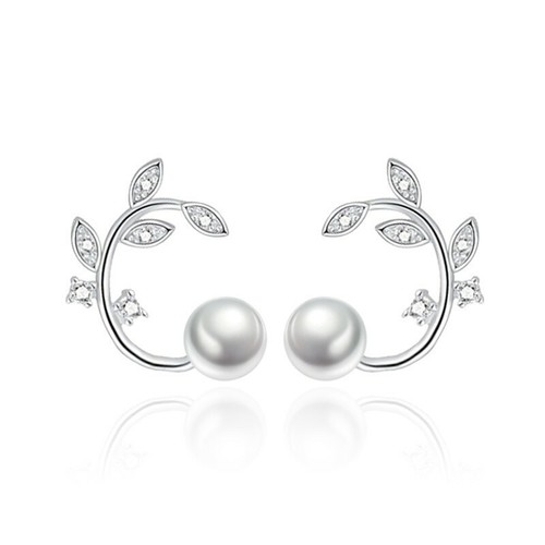 Moda Mujeres 925 Plata Esterlina Pendientes Perlas Cristal Hoja Flores Tachuela 1305 - Imagen 5 de 5