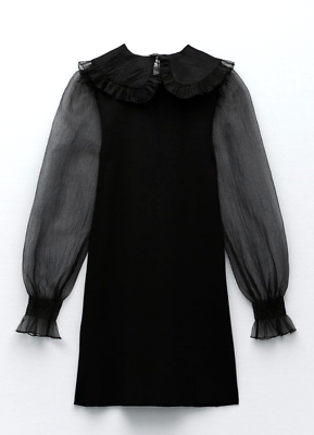 NWT ZARA SIZE SMALL BLACK ORGANZA SLEEVE PETER PAN COLLAR KNIT DRESS | eBay