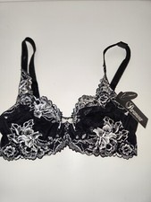 NWT PARAMOUR by FELINA MADISON BLACK w WHITE LACE UNLINED FULL COVER BRA 32C