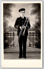 High School Band Musician  Trombone Wisconsin RPPC Sasses  Photo Postcard W25