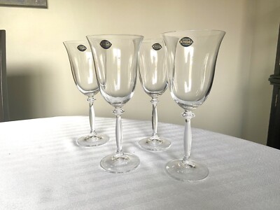 3 Bohemia Czechoslovakia Angela Crystal Wine Tulip Glasses 9'' Vintage