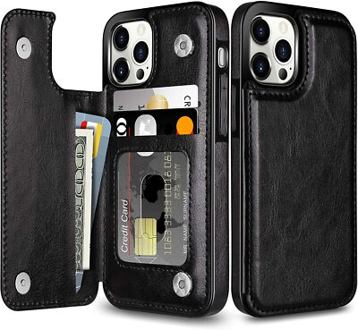 iPhone 12 Mini Handyhülle Schutzhülle PU Leder Magnet Karten Wallet SCHWARZ