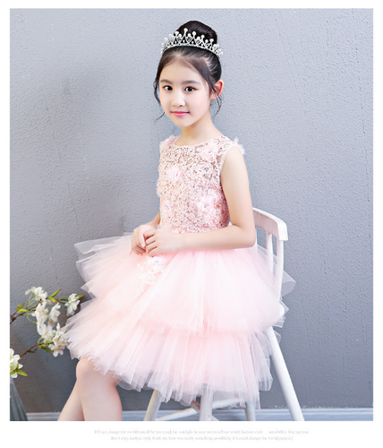 Trailing Appliques Lace Dress Kids Girls Party Ball Pageant Gown Flower Dresses - Picture 16 of 22