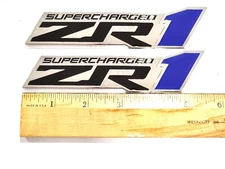 2pcs ZR1 SUPERCHARGED Fender Emblem Engine Hood 3D Badge Decal Chrome Blue