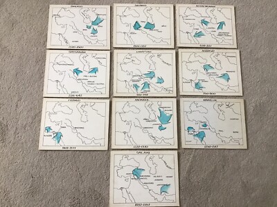 Lot of 10 Ancient Empires Iranian Arab Mongol Hand-Drawn 9'' x 7'' Cardboard Maps
