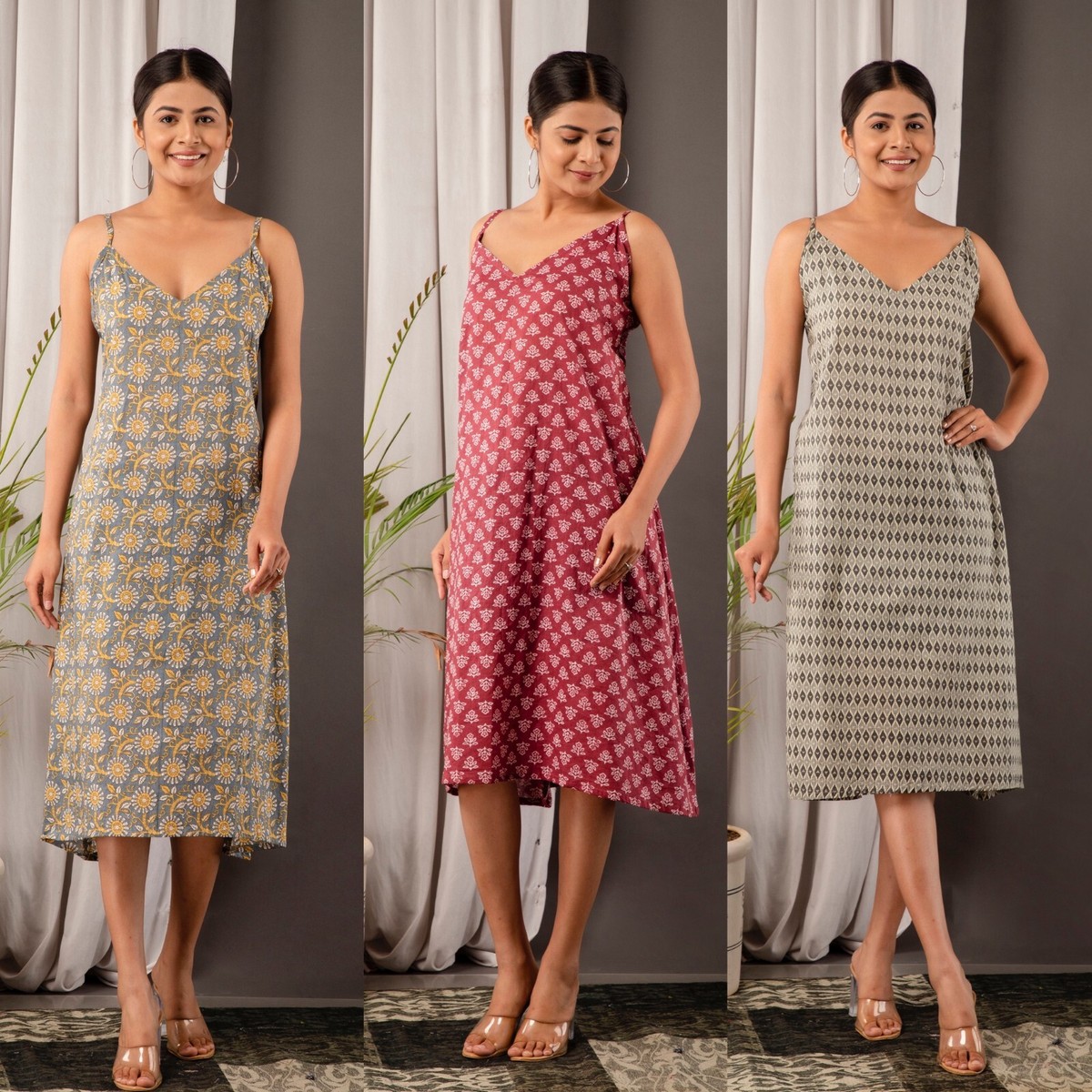 cotton summer dresses made in india Green Block printed midi Dress indian cotton summer dresses gift for her