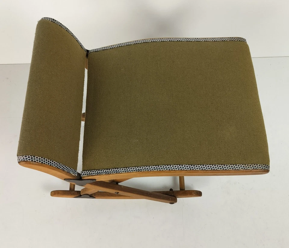 Plegable Especial Ajustable Mecedor Pie Taburete Reposapiés Otomano Madera Tela Verde Fu Foto 4 de 4