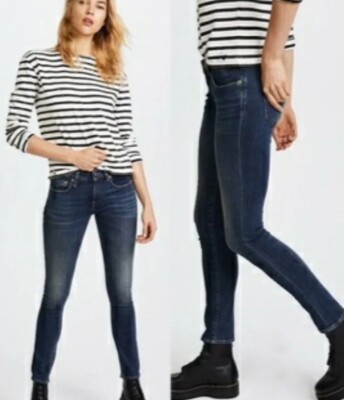 R13 Jeans Skinny in Dark Indigo Blue Sz 24 R13WM0002-22 Mid-Rise (G