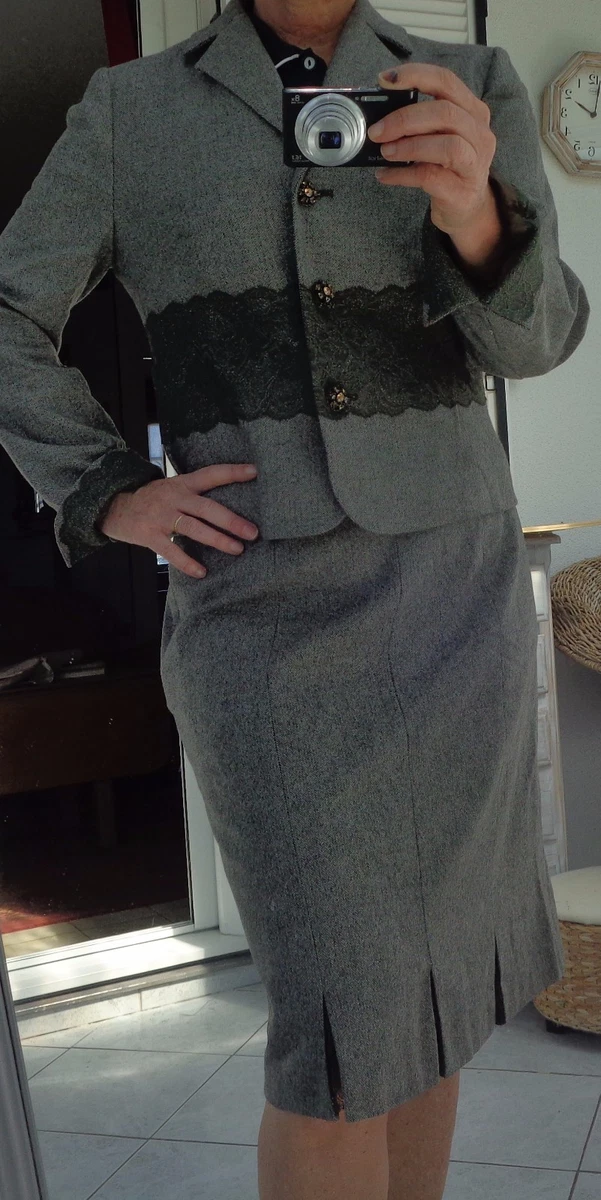 Veste Tailleur Rayée Grise Alain Manoukian - Taille 38, 100% Laine, Occasion Très Bon état
