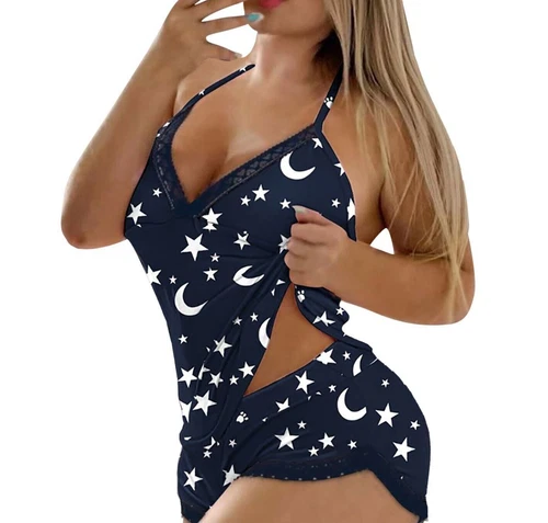 Women Sexy-Lingerie Sleepwear Satin Silk Babydoll Lace Nightwear Pajamas Set - Picture 6 of 10