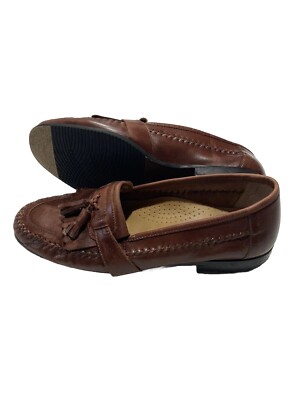David Taylor Brown Leather Loafers David Taylor Brown Leather Tasseled Slip On Dress Shoes 13M  main image 4