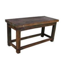 Antique Forest Green Teak Kitchen Table – Indian Industrial Work Bench, Gujarat