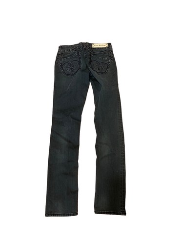 Rock Revival RAQUEL Thick Stitch Dark Blue Straight Jeans Size 27 Low/mid Rise - Picture 11 of 19