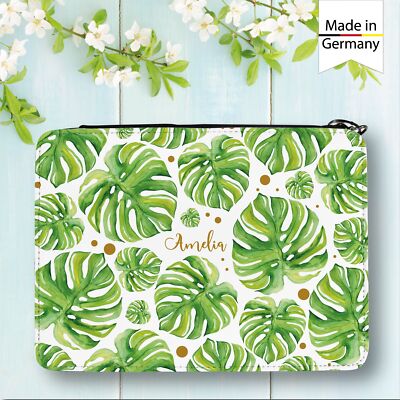 Gefüllte Federtasche Federmappe mit floralem Motiv Monstera personalisiert mi...