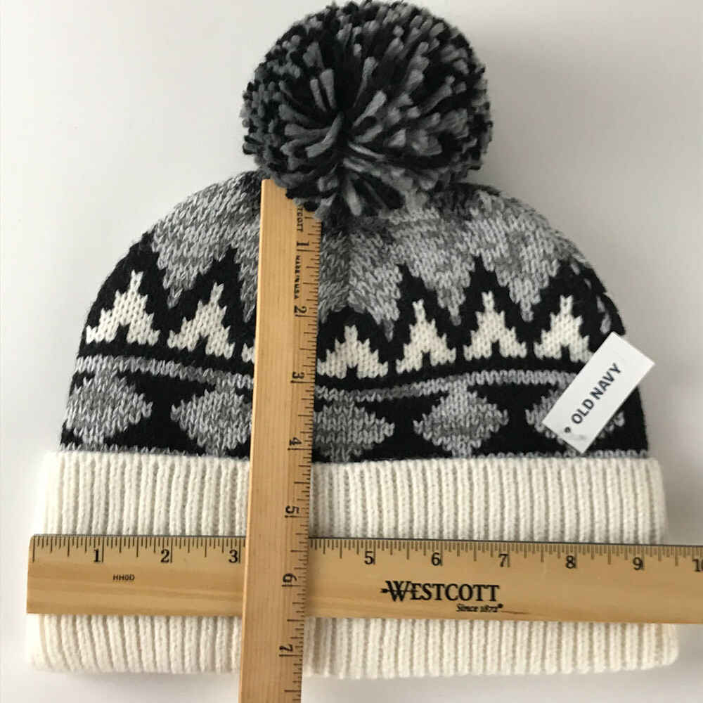 Gray White Geometric Pattern Old Navy Winter Pom … - image 4