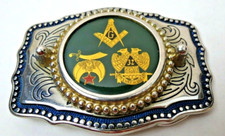 Lg Western Style Masonic 32nd Degree Freemasons Shriner Vintage Belt Buckle
