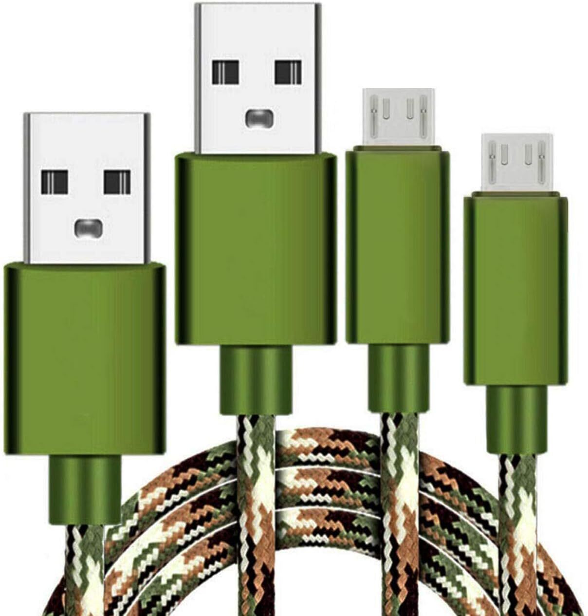 2 Pack 6.6ft Camo Braided Micro USB Cable Fast Charging for Kindle