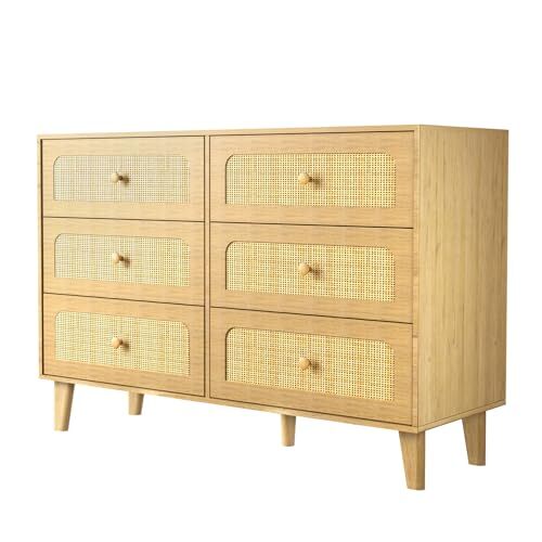 Rattan Drawer 6 Dresser for Bedroom, Mid-Century Modern Chests of Drawers - Picture 2 of 8