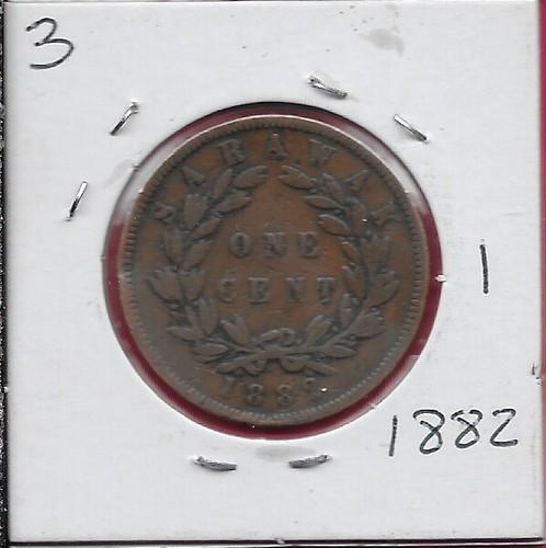 SARAWAK BRITISH PROTECTORATE 1 CENT 1882 RULER CHARLES J. BROOKE,HEAD LEFT,C.BRO - Picture 2 of 2