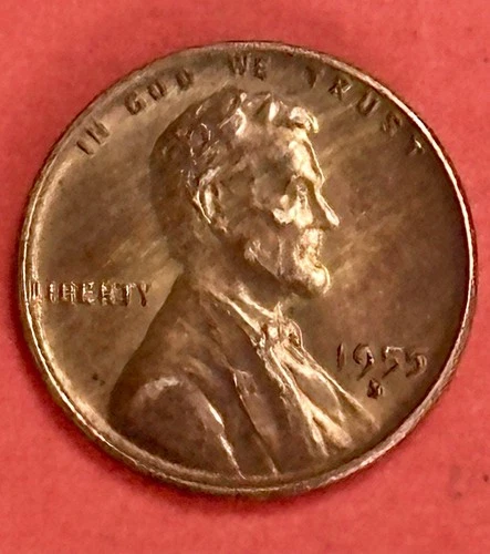 1955 S LINCOLN WHEAT PENNY ERROR ON MINT MARK BU W/TONING#W21