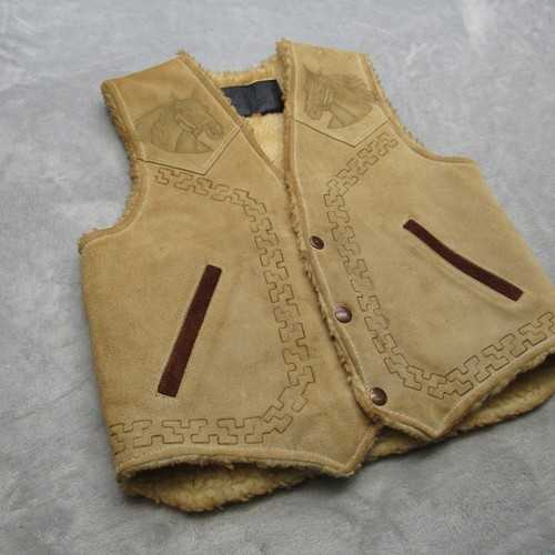 Alex Creaciones Vest Youth 14 Beige Leather Western Horse Sherpa Lined VTG 80s - Picture 7 of 20