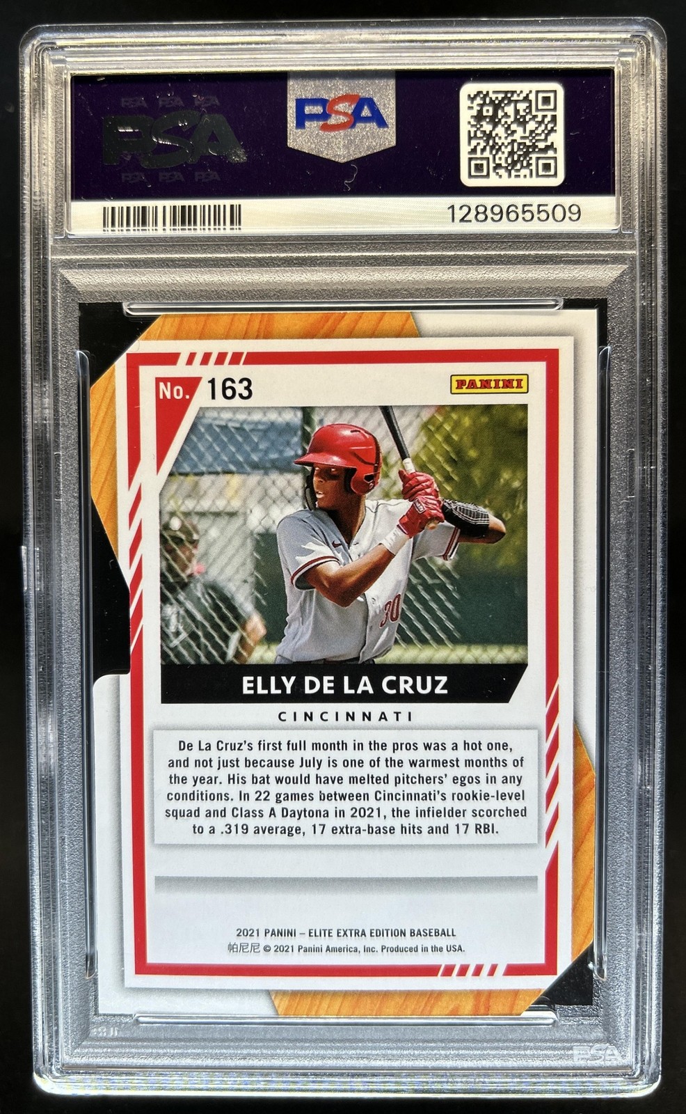 2021 Elite Extra Edition Elly De La Cruz Aspirations Gold Die Cut #/24 PSA 9 view 2