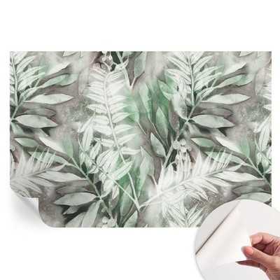 Peel and Stick Wallpaper No Glue Needed Delicate Watercolor Leaves In Green.