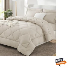 California King Comforter Set Beige - Cal King Bed in a Bag 7 Pieces, Luxury ...