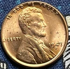 1947 d lincoln wheat penny brilliant Uncirculated Red Gray Coin V-7