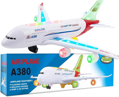 Airbus A380 Toy Airplane for Kids, Large Bump and Go Airplane Toy with LED Light