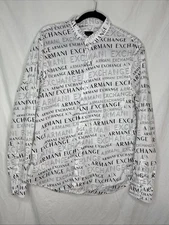 Armani Exchange AX Slim Fit Long Sleeve Button Shirt Logo All Over Print Large