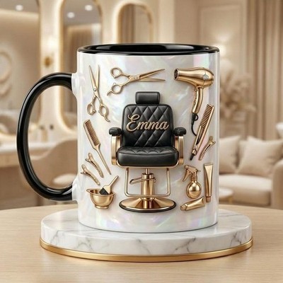 2D PRINTED Custom Name Hairstylist Mug, 3D Effect Beauty Salon Owner Coffee Mug