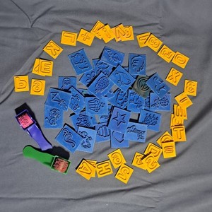 VTG Lot of 60+ Rubber Roller Stamps Letters Numbers Animals Shapes