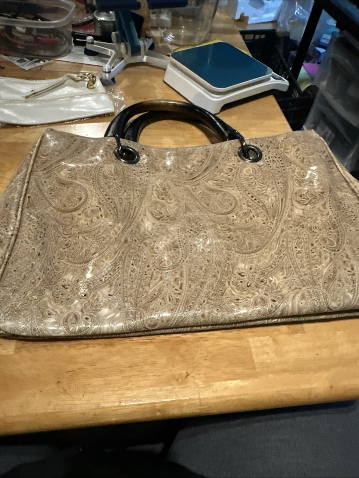 Bolso de Mano Isabella's Journey Tapiz Color Marrón/CreM con Asas de Madera Foto 3 de 4