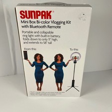 Sunpak Mini Box Bi-color Vlogging Kit 10in Ring Light Bluetooth Remote 58in Stan
