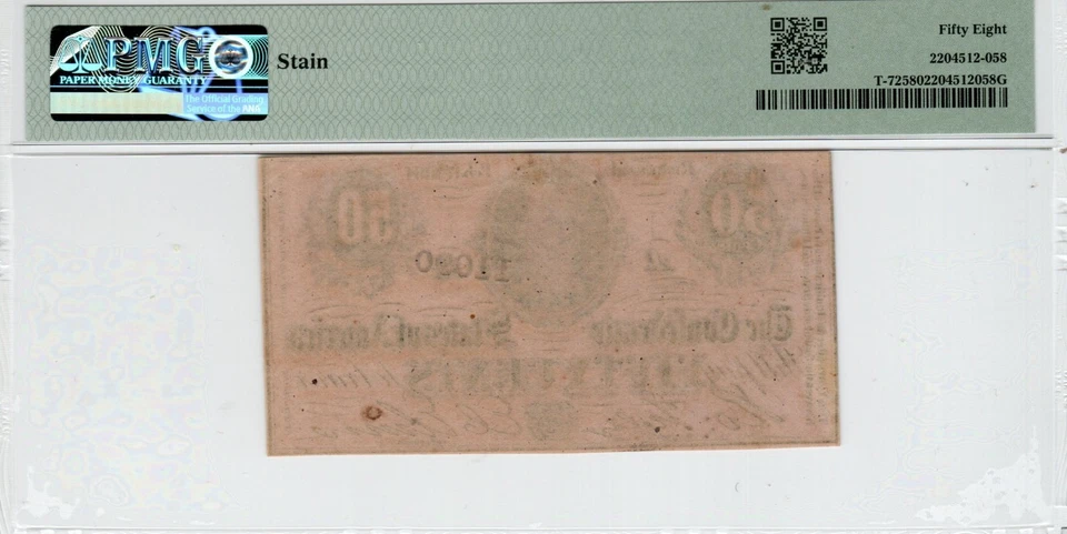 T-72 PF-2 1864 $0.50 Confederate Paper Money - PMG Choice About Uncirculated 58 - Image 2 of 2