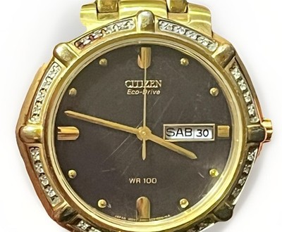 Citizen Eco-Drive Diamond Bezel Gold Tone Day Date Spanish  display picture 2