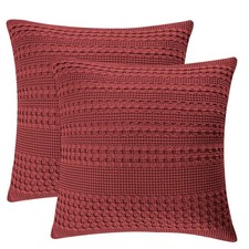 PHF Waffle Weave Euro Pillow Shams 2-Pack 26x26" 100 Cotton Decorative Wine Red