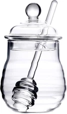 Lawei Glass Honey Jar with Dipper and Lid, 10 OZ Heat-Resistant Transparent