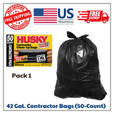 HUSKY 42 Gallon Heavy Duty Construction Garbage Trash Contractor Bags 50-Count 
