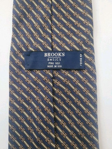 BROOKS BASICS Pure Silk Necktie Tie Geometric Blue & Green Made In USA - Picture 5 of 5