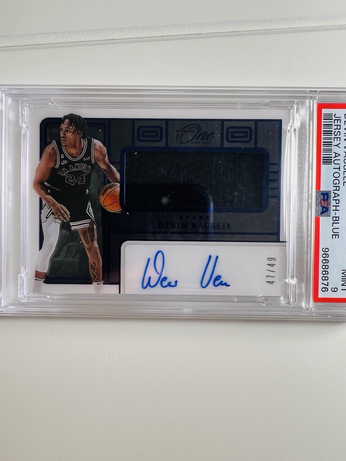2022 DEVIN VASSELL One And One Patch Auto #/49 JJA-DVS SA Spurs PSA 9 Game Worn view 3