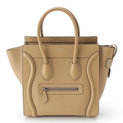 CELINE Luggage micro shopper Drummed Calf Leather Handbag 189793DRU beige