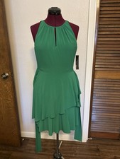 Tahari Green Knit Halter Neck Cocktail Party Dress Women Sz 4