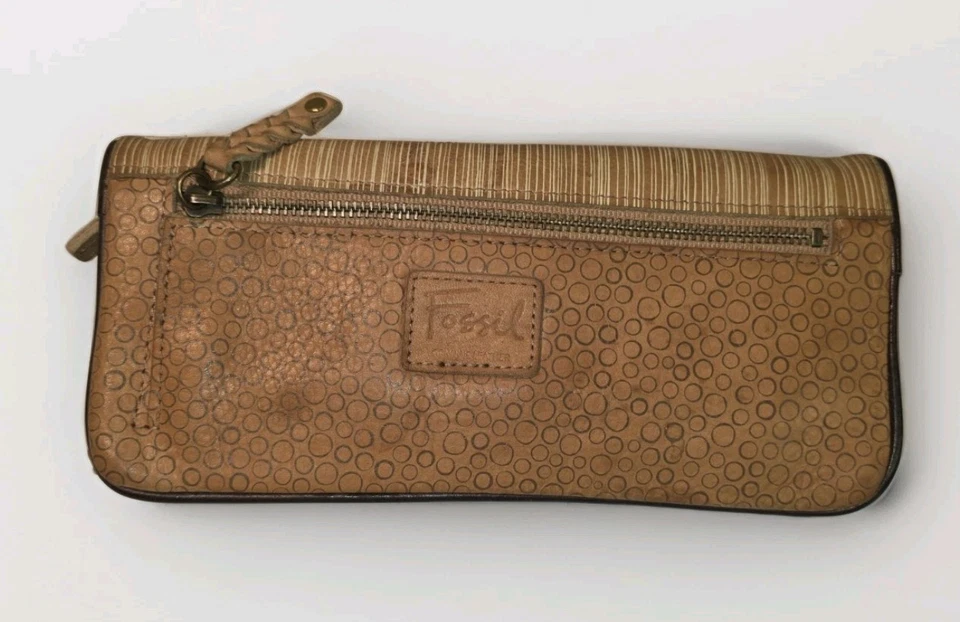 Cartera Floral Vintage Fósil Patchwork Cuero Multi Rayas Doble Pliegue Boho Y2K Foto 4 de 4